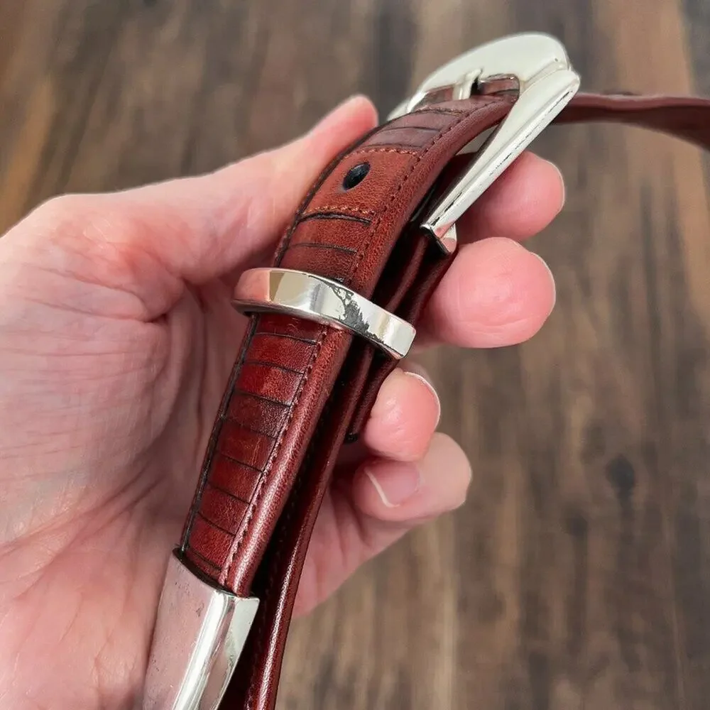 Mezlan Leather Belt Western Classic Paneled Made in Spain Mens Size 40 Brown Red